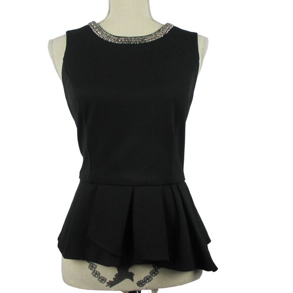 WHBM Embellished Black Ponte Peplum Top Glamorous Curvy Tailored Size 4 - Picture 1 of 8